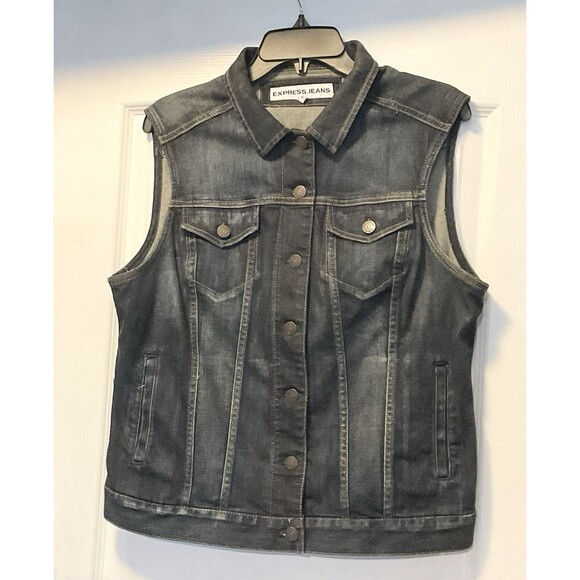 Express Women’s Denim Sleeveless Vest Button-Up with Pockets, Size L - Picture 3 of 6